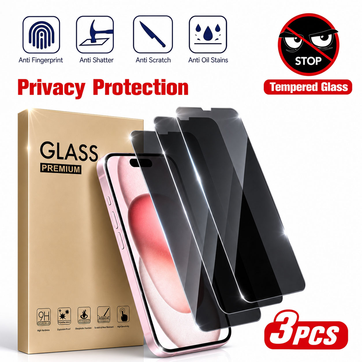 Anti Spy Privacy Glass Case - Protector de pantalla de privacidad de